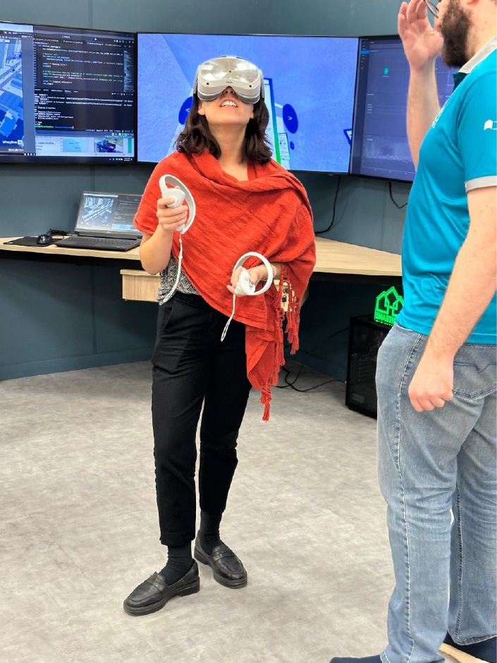 A woman using a VR headset